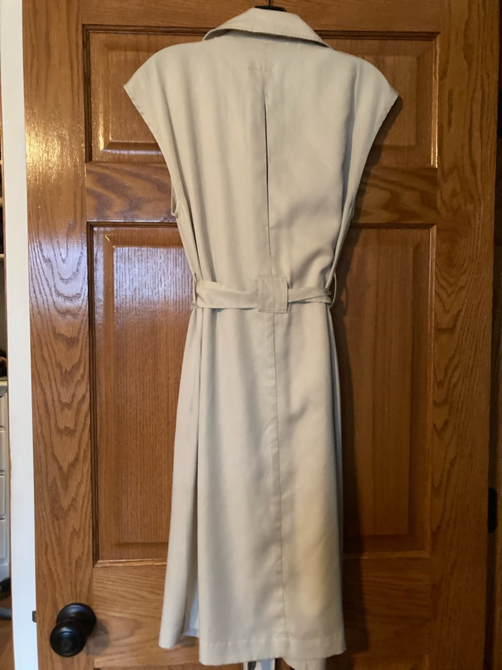 Tahari Sleeveless Belted Midi Dress in Light Beige - Picture 3 of 5